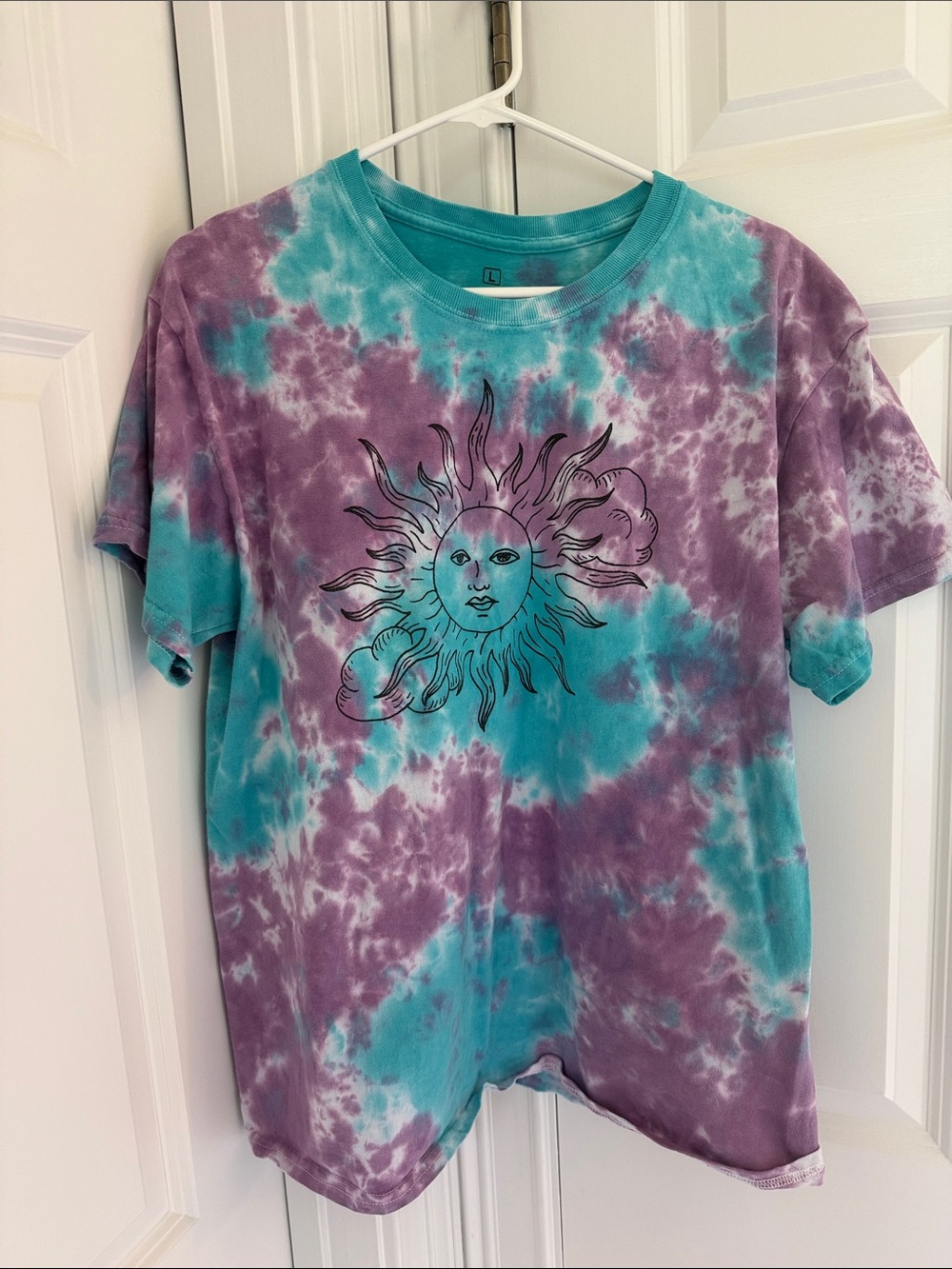 Tie-Dye Sun Graphic Tee - Teal & Purple - Women's Short Sleeve